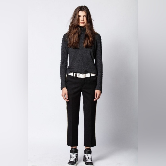 NWT Zadig & Voltaire Gold Stripe Black Pant - Picture 2 of 11